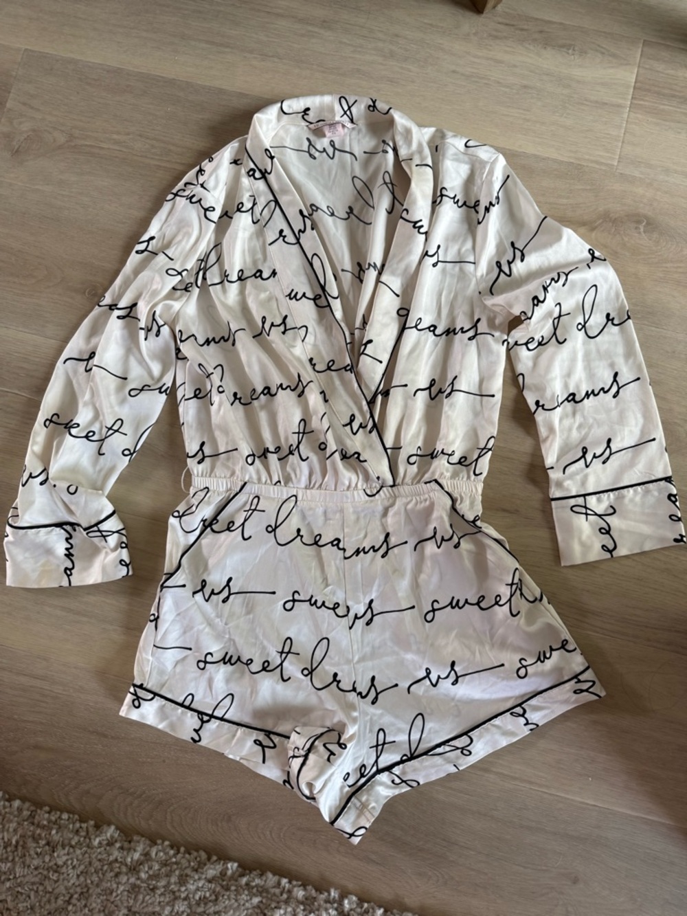 Victoria's Secret White Romper Pajama with Black Script